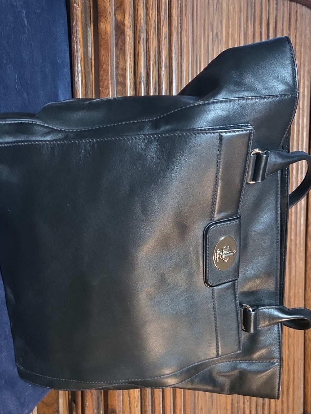 kate spade Black Leather Tote with Turn-Lock Accent